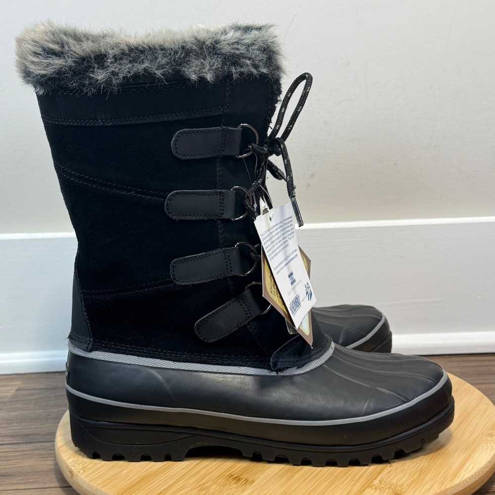 NWT Khombu North Star Snow Boots Women 10 Black Faux Fur Insulated Waterproof